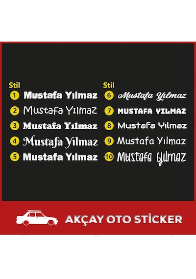 (2 Adet) Isme Özel Sticker Isim Sticker Isme Özel Araba Sticker