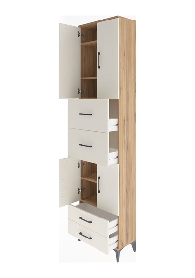 Arges Dolap 5 Raflı 4 Çekmeceli 4 Kapaklı 60x30x243 Çam-aytaşı Atlas Çam