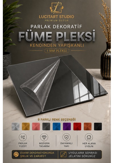 10 Adet 1mm Dekoratif Kare Füme Pleksi - 10x10, 15x15, 20x20, 25x25, 30x30, 35x35, 40x40 Cm Kendinden Yapışkanlı Duvar Dekorasyonu Ürünü Pleksi Ayna Beklentisiyle Almayınız