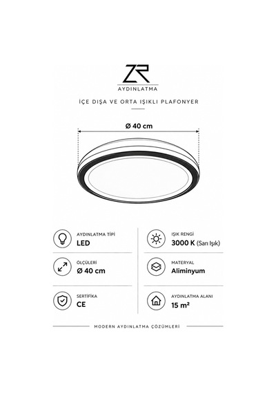 Eskitme Gold Ø40 cm Çember Avize 3000K Sarı Işık Led Tavan Lambası