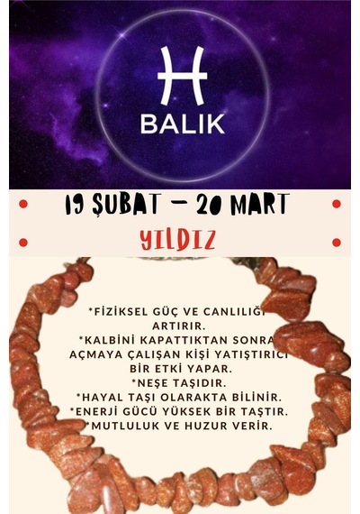 Gümüştel El Sanatları Sertifikalı Burç Taşı Balık Burcu Yıldız Taşı Bileklik Kahverengi