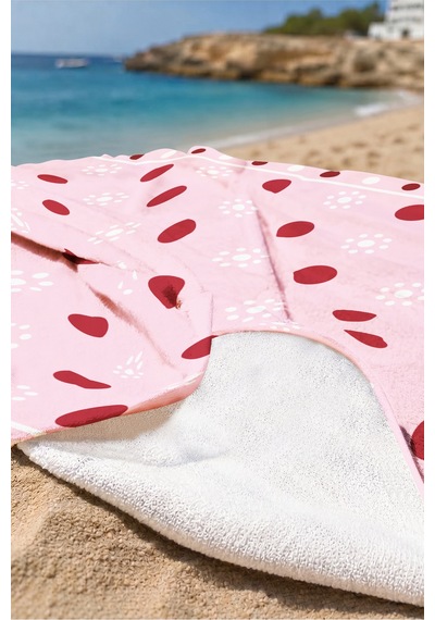 Puantiyeli Pembe Şık Plaj Havlu Örtüsu - Modern Minimalist Bordo Beyaz Kum Tutmayan Havlu Örtü Çok Renkli