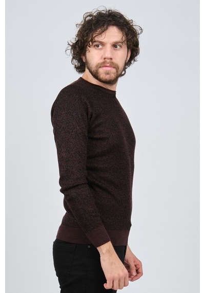 Çizgi Triko Erkek Bisiklet Yaka Slim Fit Desenli Kazak 42554255 B Bordo