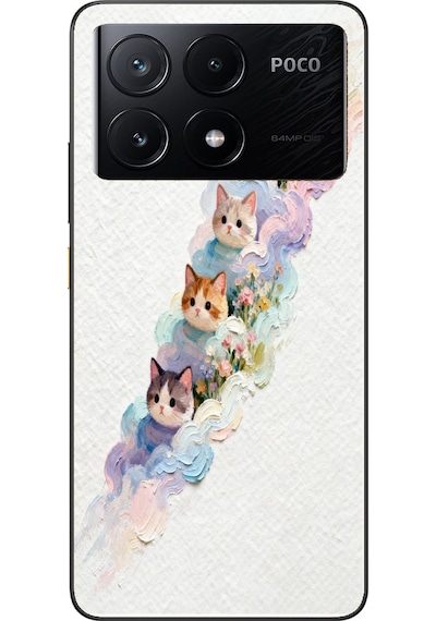 Poco X6 Pro Uyumlu Yağlı Boya Kediler Baskılı Silikon Kılıf Renkli
