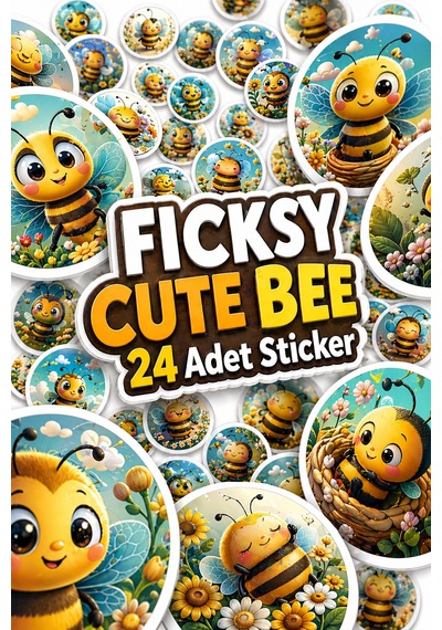 Sevimli Arı Sticker Seti - 24 Adet Yuvarlak Etiket Çıkartma Diğer