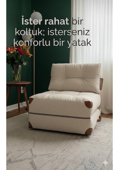 Viscolog Comfy Yeni Nesil Bohem Tekli Koltuk,yataklı Katlanır Berjer,yer Yatağı, Modüler Yapı 75x75cm 85cm Krem