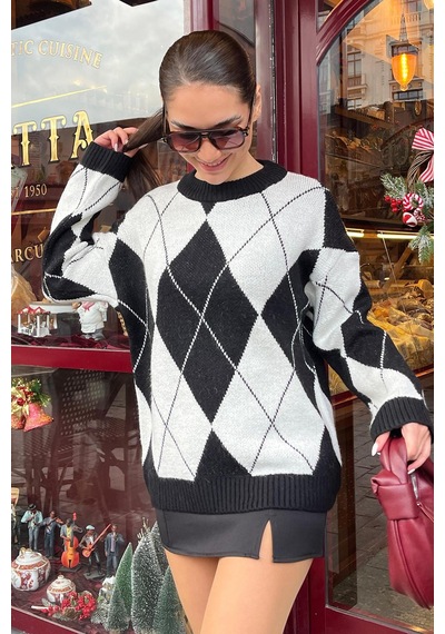 Madmext Beyaz Baklava Desen Kadın Triko Kazak Mg2190 Beyaz