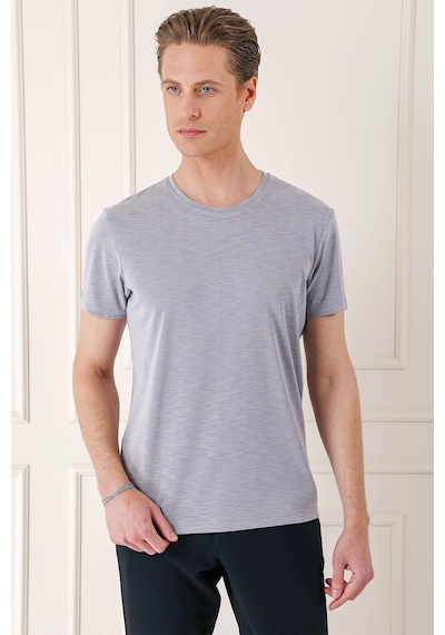 Efor Slim Fit Bisiklet Yaka Doku Desenli Pamuklu Gri Tişört Ts 881 Gri