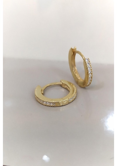 Gümüş 1 Cm Ince Taşlı Bayan Halka Küpe Nz45t2 Diğer