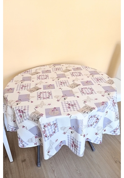Altı Astarlı Yuvarlak Muşamba Masa Örtüsü - 140 Cm Çap - Elg10