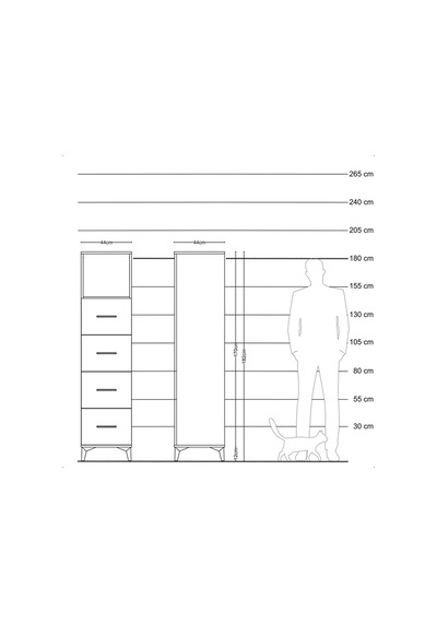 Hyperion Dolap Tek Raflı 4 Çekmeceli 44x44x182 Çam-çam Çam