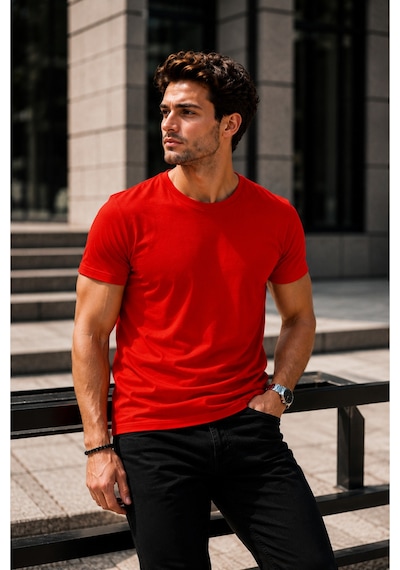 Luxıc Core Erkek Slim Fit Kırmızı Bisiklet Yaka Pamuk Penye Günlük Rahat Basic Tişört