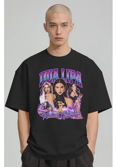 Sevbano Dua Lipa Şarkıcı Baskılı Unisex Oversize Premium Tişört Siyah
