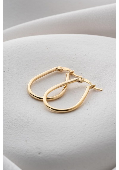 925 Ayar Gümüş Gold Kaplama Oval Damla Model Şarnel Küpe Gold