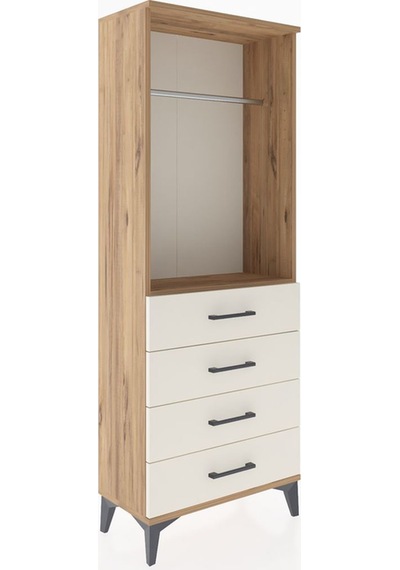Arges Dolap Tek Raflı 4 Çekmeceli Tek Askılı 60x30x163 Çam-ay... Çam