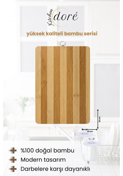 Bambu Kesme Tahtası 22 X 32 Cm Kesim Panosu Ekru