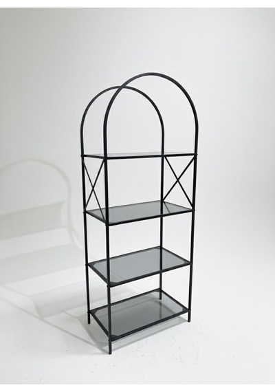 Noble Metal Kitaplık Dekoratif Kemerli 4 Raflı Salon Ve Ofis Rafı 70x180 Cm Siyah