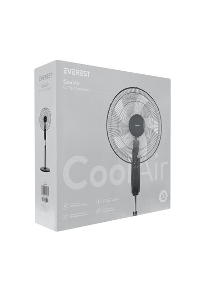 Everest Fan11 Cool Air 16 İnç 45 Watt 5 Pervaneli 3 Kademe 1200rpm Zaman Ayarlı Vantilatör Siyah