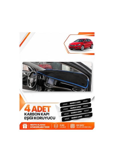 Opel Astra K 2015-2021 Uyumlu Ön Torpido Koruma Kılıfı Halısı Koruyucu Örtüsü - Siyah Mavi