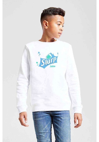 Tshirthane Slurp Juice Baskılı Unisex Çocuk Beyaz Sweatshirt Beyaz