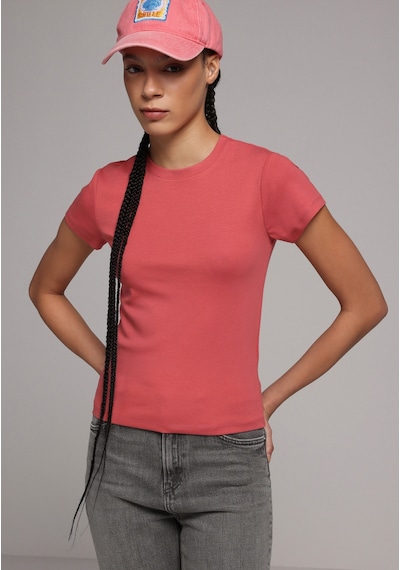Colin's Colins Slim Fit Yuvarlak Yaka Düz Kadın Kirmizi Kısa Kol Tişört Cl1073597 Q1.v2 Crl Mercan