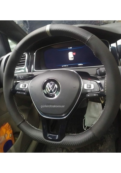 Vw Passat Direksiyon Kılıfı Alkantra-Karbon Kırmızı Yüzüklü
