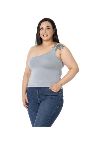 Disentis Büyük Beden Tek Omuz Dekolteli Viskon Gri Body-gri Gri