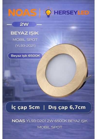 Noas 2w 6500k Beyaz Mobıl Spot Yl93-0201 Beyaz