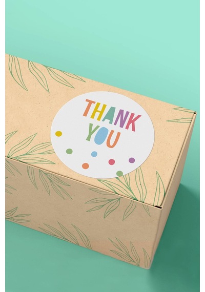 90 Adet Thank You Teşekkür Etiketi Renkli Yazılı 3x3cm St2028 Çok Renkli