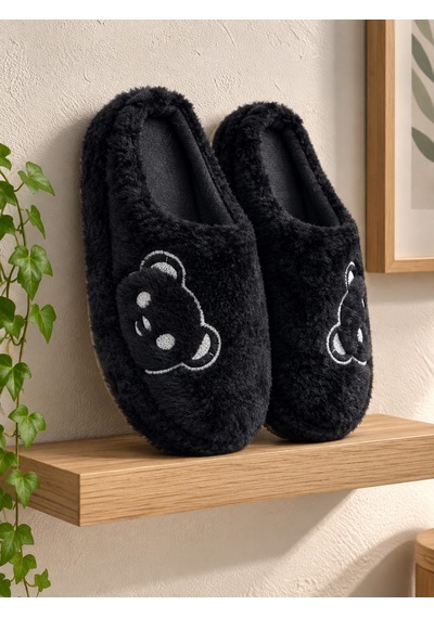 Modafrato Fluffy Ayıcık Desenli Kadın Ev Terliği Kışlık Yünlü Terlik Ses Yapmayan İçi Yünlü Günlük Rahat Terlik Siyah - Beyaz Modafrato Fluffy Ayıcık Desenli Kadın Ev Terliği Kışlık Yünlü Terlik Ses Yapmayan İçi Yünlü Günlük Rahat Terlik Siyah - Beyaz