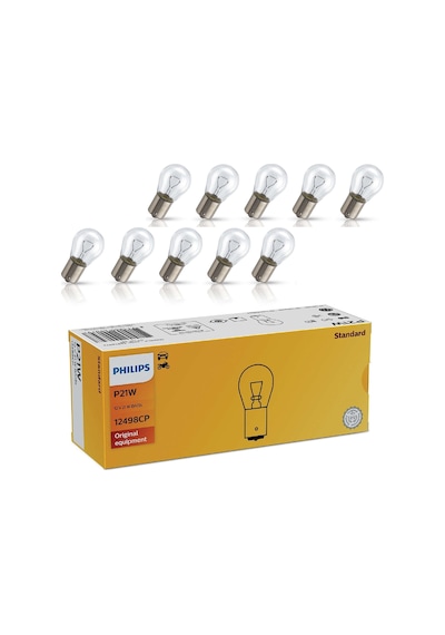 (10 ADET) Philips 12v P21W Sinyal Ampulü (93) 12498 CP Standart