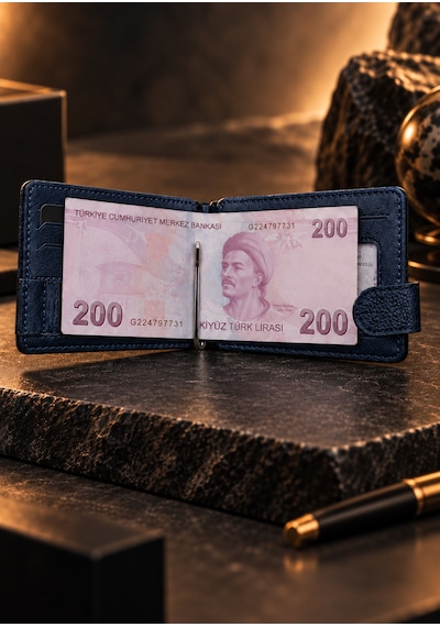Grande 711 Hakiki Deri Menteşeli Para Bölmeli Erkek Mıknatıslı Kartlık/cüzdan Lacivert