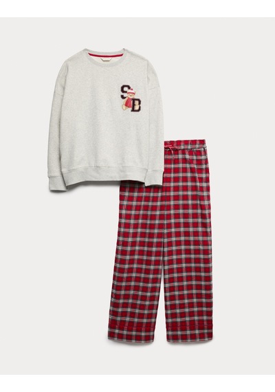 Marks & Spencer Saf Pamuklu Spencer Bear Pijama Takımı T37002274J Gri