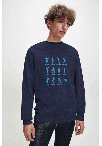 Fortnite Dans Baskılı Indigo Mavi Lacivert Erkek Sweatshirt