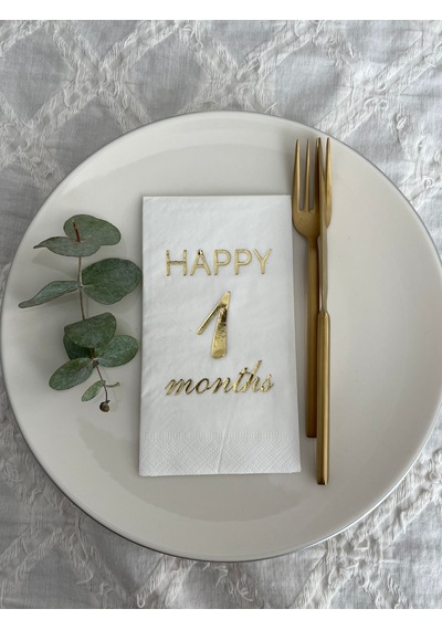 Gold Yaldızlı Beyaz Happy 1 Yaş Months Garson Katlama Peçete 16 Adet