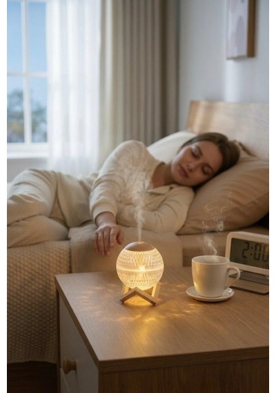Ahşap Standlı Led Işıklı Aroma Difüzörü Ultrasonik Nemlendirici & Gece Lambası