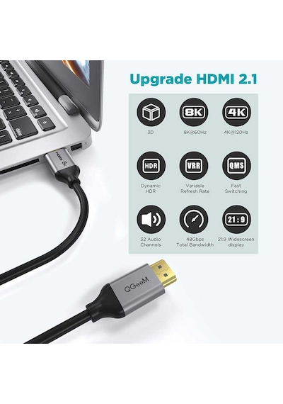 Lexroo Qg-av17 Görüntü Ve Ses Aktarıcı Hdmı Kablo 2.1 Versiyon 8k Hd Kalite 48gbps 3.05 - Siyah