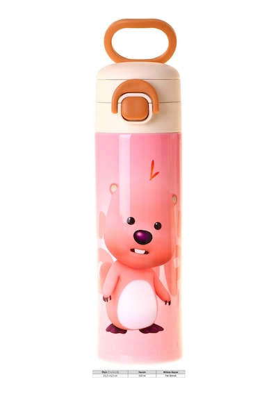 Kaukko Kids 520 Ml Loopy Baskılı Pembe Kız Çocuk Çelik Termos Matara Çift İçim Kilitli Kapak - L5306 Pembe - Krem