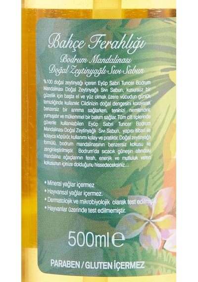 Eyüp Sabri Tuncer Doğal Zeytinyağlı Sıvı Sabun Bodrum Mandalinasi Pet Şişe 500 Ml