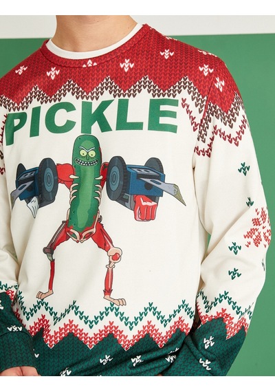 Koton Rick And Morty Yılbaşı Sweatshirt Lisanslı Baskılı Beyaz Desenli 2wam70164mk Beyaz