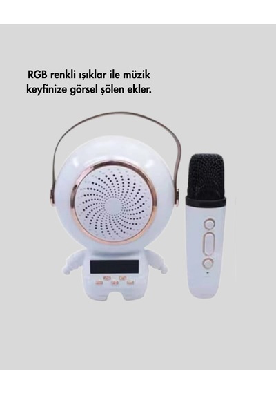 Hubrendy Tekno Kablosuz Mikrofonlu Astronot Tasarım Bluetooth Speaker Karaoke