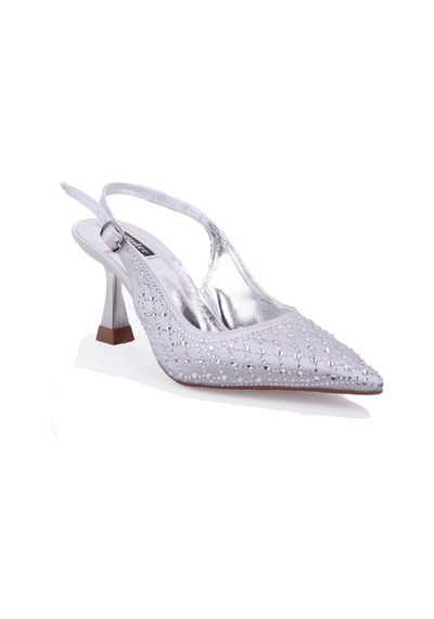 Dagoster Dza07-1143750 Gümüş 7,5 Cm İnce Topuklu Abiye Kadın Ayakkabı