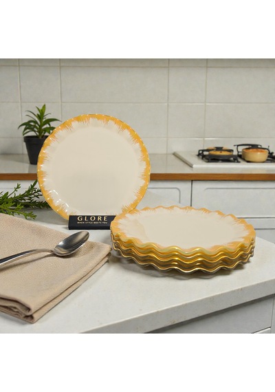 Sudedi Home Latte Altın Yaldızlı Cam Pasta Tabağı Seti Çok Renkli
