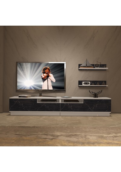 Decoraktiv Trendstyle 220rs Mdf Tv Ünitesi Tv Sehpası Beyaz - Siyah Mermer