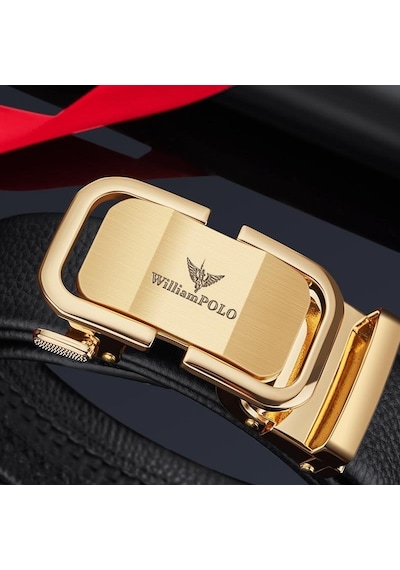 William Polo Williampolo Elit Hakiki Deri Metal Gold Tokalı Erkek Kemer Siyah