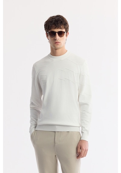 Avva Erkek Ekru Bisiklet Yaka Dokulu Rayon Tüylenmeyen Regular Fit Triko Kazak A51y5022