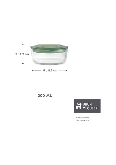 Karaca Green Yuvarlak Cam Saklama Kabı 300 Ml Yeşil