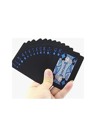 İskambil Kağıdı Destesi Oyun Kartları Su Geçirmez Pvc Parlak Siyah Deste 8,7cm X 5,7cm 54'lü Mavi