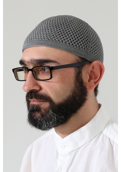 Örme Esnek Orlon Namaz Takke - Gri - Smz