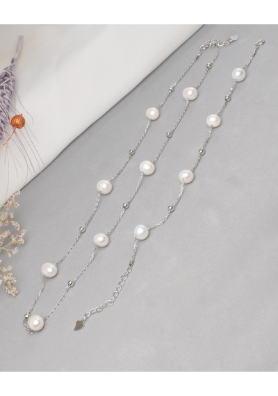 Brezza Lusso Jewelry Special Hakiki İnci Kadın Gümüş Kolye Bileklik İnci Set